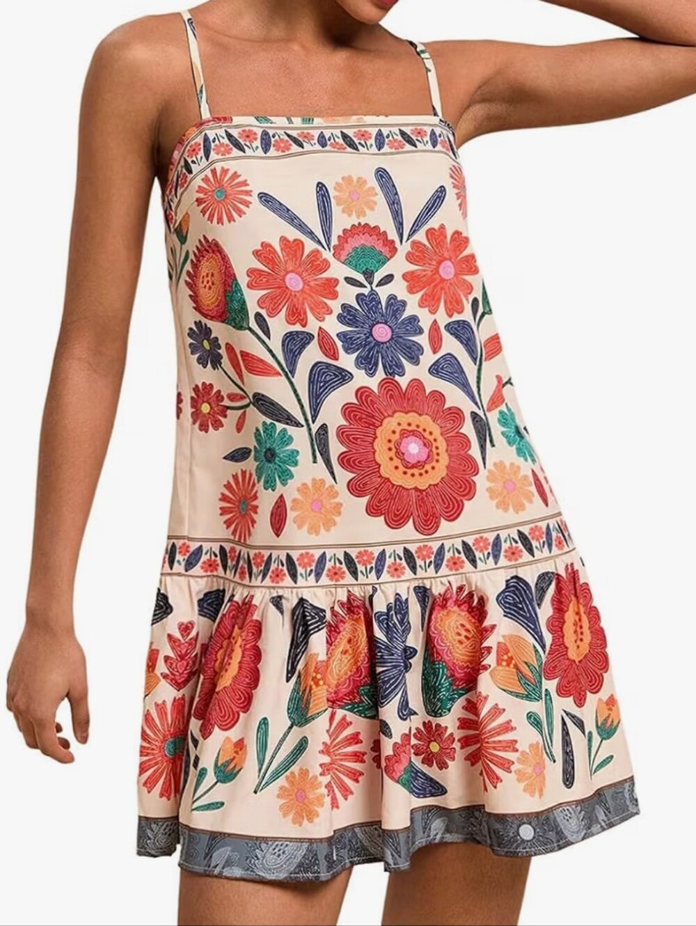 Women's Summer Floral Boho Flowy Mini Cami Dress
